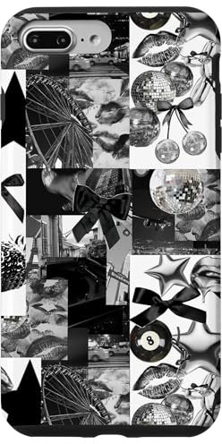 Aesthetic Retro Black White Cherry Disco Ball Bow Collage Case for iPhone 7 Plus/8 Plus