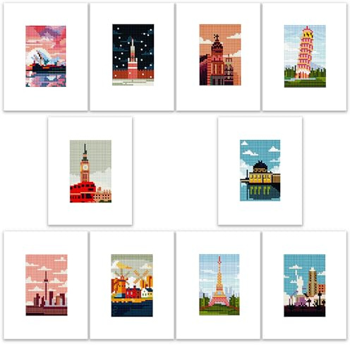 ThxMadam 10 Pcs Wahrzeichen Small Diamond Art Set, Mini Diamond Painting Kits for Adults Beginners, Wahrzeichen Diamond Painting Pictures, Gem Art for Home Wall Desktop Decor, 20 * 15cm