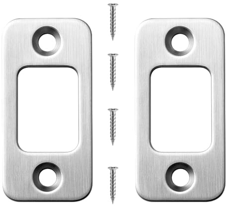2 Sets Deadbolt Strike Plate Door Strike Plate Door Backplate 1 x 2-1/4 Round Corner with Screws 1-3/8, Silver