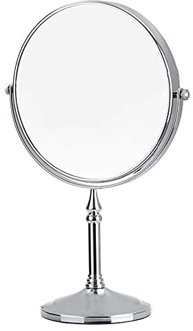 Miroirs de Maquillage sur Pied, Miroir de courtoisie Double Face en Laiton de 20 cm avec grossissement 3X/5X/7X/10X, miroirs de Rasage rotatifs de Table, Chrome, 7X