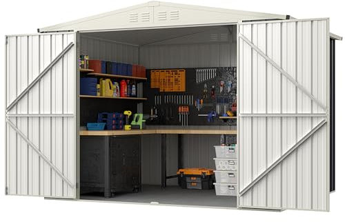 COSTWAY Gerätehaus Metall, 246 x 193 x 180 cm, Geräteschuppen abschließbar, Gartenhaus mit Pultdach & Belüftungsöffnung, Garten Schuppen für Rasenmäher Fahrräder, Metallschuppen Outdoor