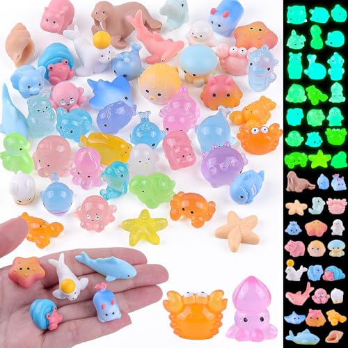 Lot de 45 mini animaux en résine de mer, 22 styles d'animaux lumineux en résine de l'océan et 23 styles minuscules figurines miniatures de mer pour jardin féérique paysage de maison de poupée