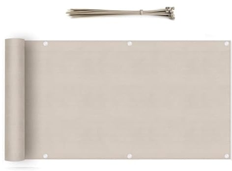 Sekey Balkon Sichtschutz Balkonabdeckung HDPE 220 g/m², 90x600cm, Leicht Transparent Wind- und UV-Schutz Wetterfest, mit Ösen, Nylon Kabelbinder, Taupe