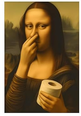 WGXIA Mona Lisa Lustiges Poster – mit Klopapier und Nase-zu-Geste – Ironische Wanddeko für Toilette, Gäste-WC oder Badezimmer (G, 30x40cm - ohne rahmen)