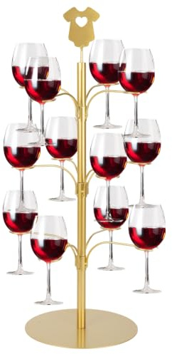 Topsky 3-Tier Metal Cocktail Tree Stand, 12 Slots Gold Glass Holder | Champagne Tower Wine Glasses Holder for Parties, Bars, Weddings, Fits All Stemware including Champagne, Cocktails, Martini