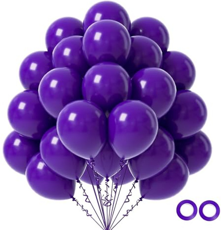 Luftballons Lila, 100 Stück 30 cm / 12 zoll Helium Ballons, Lila Latex Luftballon mit 2 Ballons Rollen Band für Geburtstag, Hochzeit, Babyparty, Halloween, Weihnachten Party Deko