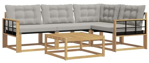 vidaXL Outdoor-Sofagarnitur 5 pcs Weiß und Hellgrau 79 x 79 x 37 cm, Moderne Garten-Sofa-Garnitur, langlebige Möbel, schicker Akazienholz-Sitz, Bequeme Terrassen-Lounge