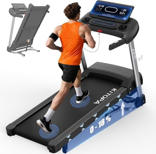Kitopa Laufband für Zuhause, Treadmill bis 7PS und 20KM/H, Profi Große Lauffläche Laufband mit 18 Steigung, Laufbander Klappbar mit interaktivem LCD-Display & Bluetooth, Laufbander bis 180KG