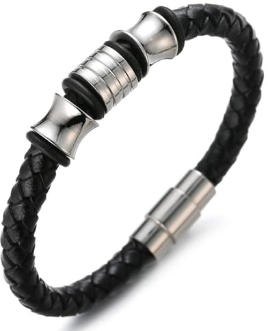 Halukakah Kinder ● Solo Junior ● Jungen Echt Leder Armband Braun/Klassisches Schwarz Golden Silber Schwarz 6-12 Y/O.Titan Magnetverschluss 7(18cm) mit Kostenlose Geschenkbox