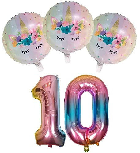 DIWULI Einhorn Deko Kindergeburtstag 10 Jahre - Luftballons