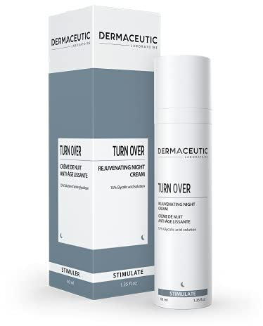 Turn Over | Anti-Aging Nachtcreme | 15% Glykolsäure AHA | Exfolierendes Gesichtscreme gegen Falten, Flecken & Unreinheiten | Glättende & Reinigende Konzentrierte Pflege | 40 ml | Dermaceutic