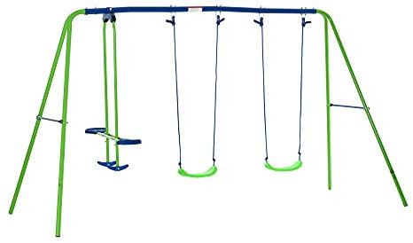 Outsunny Set Altalene da Giardino per 4 Bambini, 1 Altalena Doppia e 2 Altalene Singole, Capacità di peso 45kg (Altalena) 180kg (Totale), 280x140x178cm