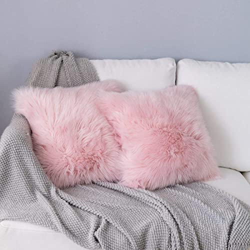 YDFYX 2Pcs Faux Pelz Wurfkissenbezug, Deluxe Home Dekorative Super Weich Plüsch Mongolischen Faux Pelz Wurf Kissenbezug Kissenbezug (2Pcs Pink, 40X40 cm)