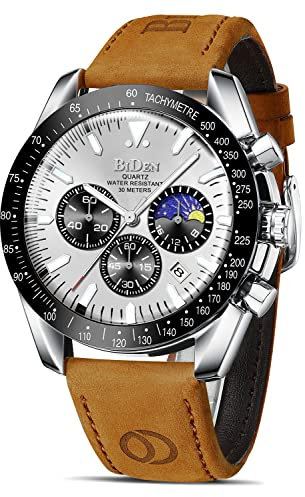 HANPOSH Herren Uhr Chronograph Uhren Herren Chronograph Edelstahl Wasserdicht Analog Quarz Armbanduhr mit Datum Leuchtende Business Casual Uhren fur Männer