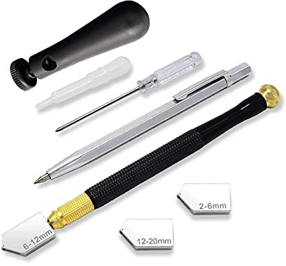 Jzhen 7 Pezzi Tagliavetro,Kit TagliavetroDiamante 7 Pezzi Tagliarina Utensile Taglio Coltello in Lega per Vetro Specchio Piastrelle