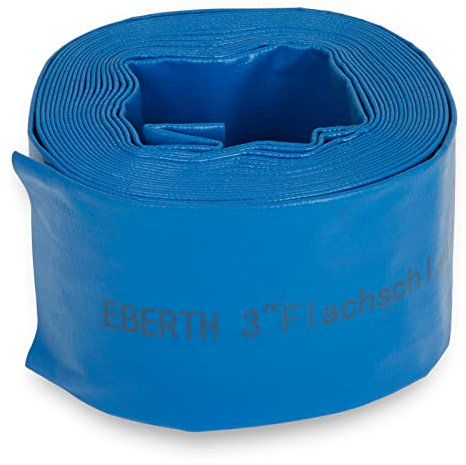 EBERTH 3 Flachschlauch Gartenschlauch für Pumpen in 10m Länge, 3 Zoll, 76mm Durchmesser, flexibel, widerstandsfähiges PVC, Industrieschlauch, Wasserschlauch zur Bewässerung, in blau