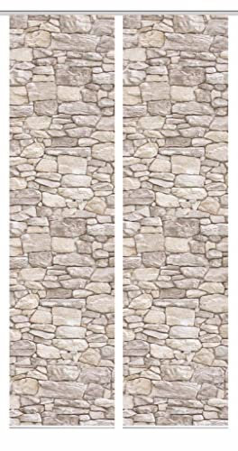 HOME in green 84032 PARETE Schiebegardine aus recyceltem Polyester, Farbe:Natur, Größe:245 x 60 cm, Anzahl:2er-Set (2X Motiv)