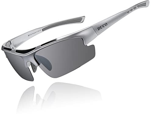 DUCO Herren Polarisiert Sport Sonnenbrille für Fahrrad Angeln Golf TR90 super leichter Rahmen DC6200 (Silber, Mercury Spiegel)