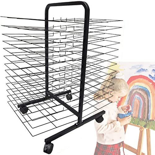 Kunst-Trockengestell mit Universalrädern – robuster Kunst-Organizer für Gemälde und Zeichnungen – 26/38/50 Regale – massives Metall – 2 feststellbare Räder – für Schulen und Kunstvereine,26Shelves