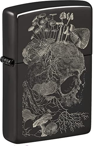 ZIPPO Skull Mushroom Ebony 60006609 Laser Chrome Polished Original Lighter