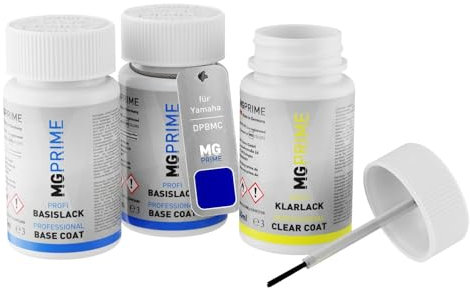 MG PRIME Motorradlack Lackstift Set für Yamaha DPBMC Deep Purple Blue Mica Grundlack Basislack Klarlack je 50ml