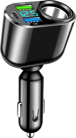 111W Cargador de Coche Encendedor de Cigarrillos, 90W Cargador de Coche Divisor Encendedor de Cigarrillos, 66W Carga Súper Rápida & PD 30W Cargador Coche Carga Rapida, con Voltímetro LED (Negro)