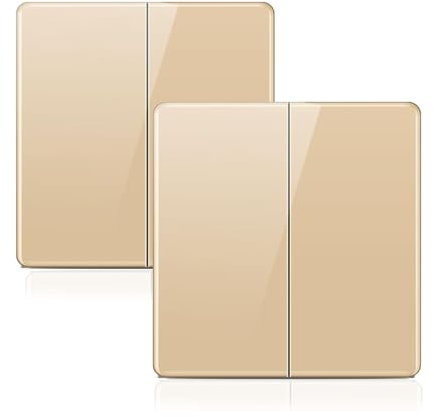 ZFQ Paquete de 2 interruptores de botón basculante grande de 2 vías, panel de pared dorado de cristal acrílico moderno, interruptor de luz doble eléctrico, 2 bandas, 2 vías, 16 A, 250 V