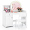 COSTWAY 2 in 1 Kinder Schminktisch Set, Frisertisch mit Hocker, LED-Leuchten, Spiegel, Schrank & Schublade, Kosmetiktisch Schminkkommde mädchen aus Holz für Kinder ab 3 Jahren (Weiß)