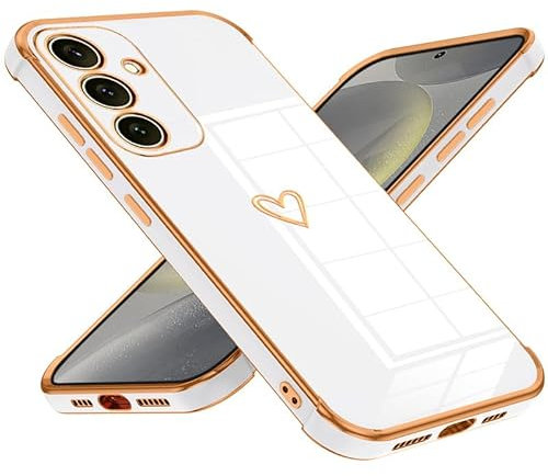 Keteen Handyhülle für Samsung Galaxy S24 Hülle Cute Herz Muster Mädchen Galvanisierte Kameraschutz Weich TPU Silikon Schutzhülle Ultra Dünn Case Stoßfeste Hülle für Samsung Galaxy S24-Weiß