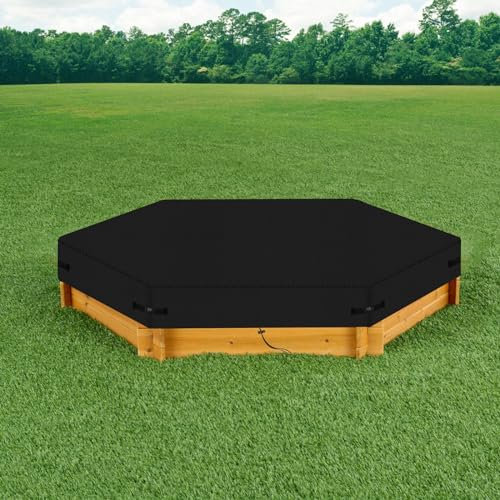 YBYHFAA Bâche pour bac à Sable hexagonale, Tissu Oxford 600D Couvercle pour bac à Sable, Housse de Protection pour Piscine extérieure pour bac à Sable, imperméable (Black,180 * 150 * 20CM)