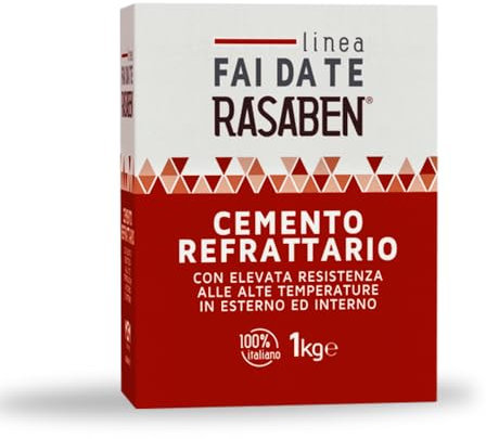 RASABEN - Cemento Refrattario con Elevata Resistenza alle Alte Temperature, Ideale per Muratura di Mattoni Refrattari, Assemblaggio di Caminetti Forni Stufe, Made in Italy, Scatola da 1kg