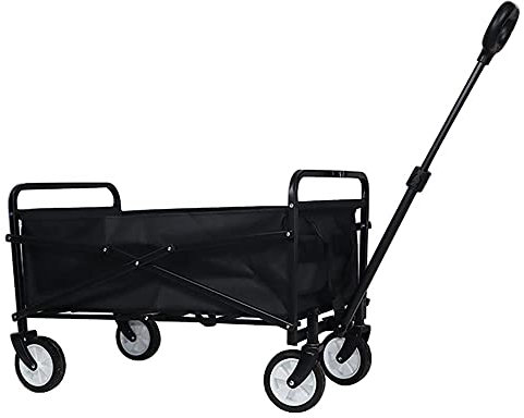 Trolleys, zusammenklappbarer Trolley, Campingwagen mit breiten Rädern, Bremsgetränkehalter, verstellbarer Griff, Segeltuch-Transportwagen für Einkäufe und Sportveranstaltungen/Schwarz (schwarz, sand