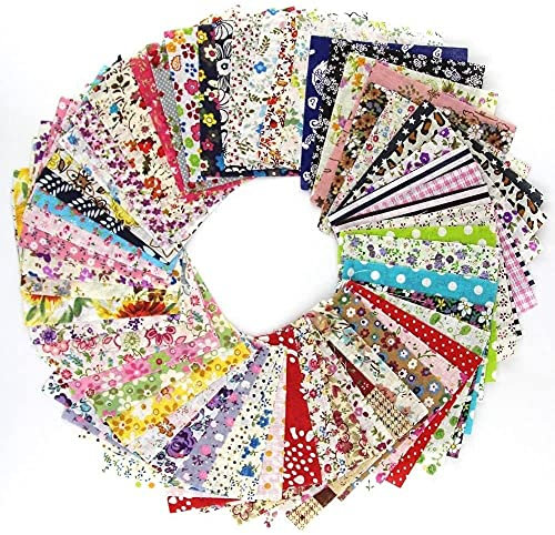 TXDAMAI Patchwork Stoffe,Bunte Baumwollstoff Set 60 Stück Stoffpaket 10 * 10cm DIY Baumwolltuch Blumenmuster Bedruckte zum Nähen Scrapbooking Quilten Handwerk