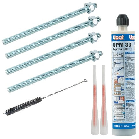 Pina DESIGN seit 1979 - Schwerlast-Befestigungsset M12x205mm verzinkte Gewindestangen: Befestigungs-Set für Terrassenüberdachungen, Markisen & Vordächer - für Vollstein (4X Befestigungspunkte)