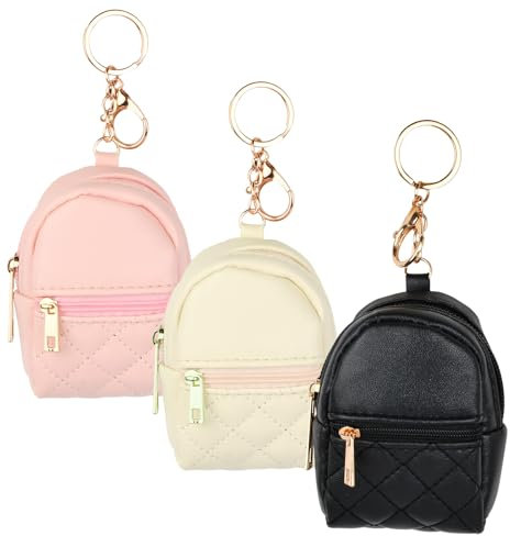 Tibapla 3 Stück Mini Rucksack Schlüsselanhänger Süßer Kosmetiktasche für Damen PU Leder Make up Tasche Kleine Tasche mit Reißverschluss für Münzen, Lippenstift, Schlüssel, Airpods