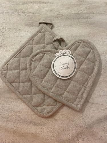 Lovely Shabby Presine da Cucina Trapuntate, Set di 2, a Forma di Cuore (Naturale)
