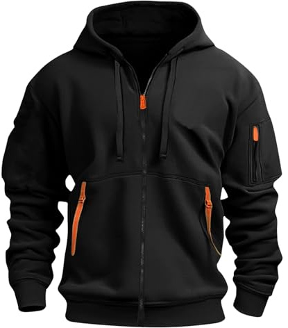 Aulemen Hoodie Herren mit Reißverschluss Langarm Sweatjacke Männer Mehrere Taschen Slim Fit Zip Kapuzenpullover für Alltag & Sport Black-3XL