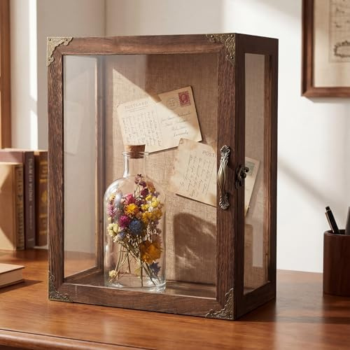 Vicenpal Deep Shadow Box Frame 14 x 11, Depth 6 Shadow Boxes Display Case Rustic Burnt Wood Clear Acrylic Panels Memory Box for Flowers Picture Graduation Cap Wedding Medals