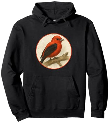 Motif Oiseau tangara écarlate rétro coloré Sweat à Capuche