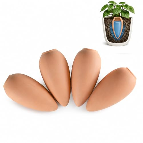 4 Pack Terracotta Watering Spikes, Plant Watering Devices Wine Bottle Automatic Plant Self Watering Spikes for Vacations, Clay Self-Watering Stakes for Indoor Outdoor Plants