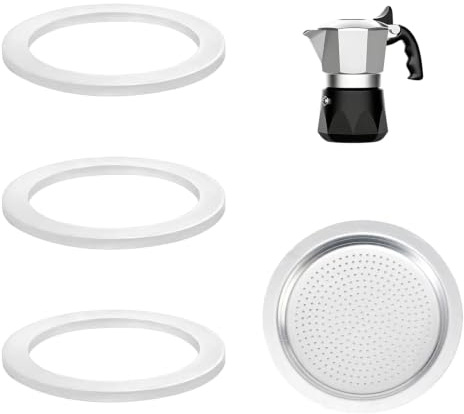 3 Pièces Joints d'étanchéité pour Machine à Expresso 3 Tasses | Joint Cafetiere Italienne, 3 Bague d'Étanchéité en Silicone, 1 Filtre en Acier