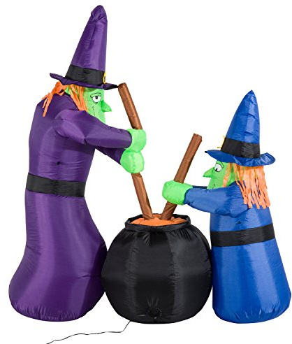 HOMCOM Aufblasbare Hexen Hexenkessel Figur Luftfigu 170x60x180cm | Halloween Deko Figur, mit LED Beleuchtung, Polyester