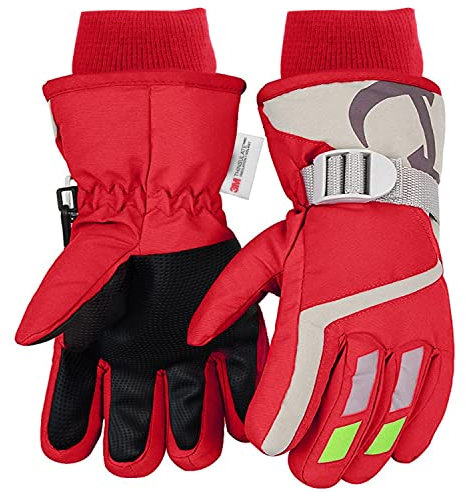 7-Mi Kids Winter Warm Water-Resistant Handschuhe für Skifahren/Snowboarden/Radfahren/Reiten Outdoor-Aktivitäten Kinder Fäustlinge Am besten für 4 to 6 Jahre Jahre alt Red
