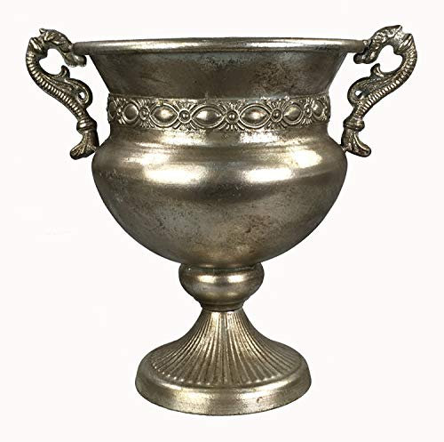 Pokal Amphore Dekovase Vase Blumenvase Antik Metall Vintage Deko Retro Design (LN52-13 24 cm Hoch Silber)