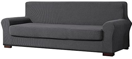 EBETA E 2-Stück Sofahusse Jacquard Sofaüberwurf Sofaüberzug, Sofahusse Couchbezug Möbelschutz rutschfest, Sofa Abdeckung Hussen + Polsterbezug 3 Sitzer (Dunkelgrau, 185-235 cm)