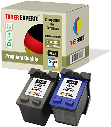 TONER EXPERTE 2 XL Druckerpatronen kompatibel für 21XL 22XL Deskjet 3940, F2180, F2280, F380, F4180, D1460, D1530, D2360, D2460, Officejet 4315, PSC 1410 (Schwarz, Farbe)