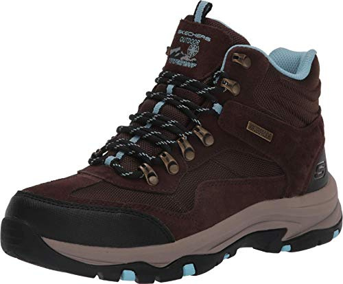 Skechers Damen Trego Base Camp Walking-Schuh, Chocolate Suede Textile Light Blue Trim, 36 EU
