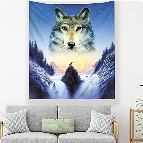 Odot Wandteppich Wandtuch Wandbehang, Mandala Wolf Tapisserie Tischdecke Meditation Yogamatte Strandtuch Tapisserie Dekoration für Schlafzimmer Wohnzimmer (130x150cm,Starren)