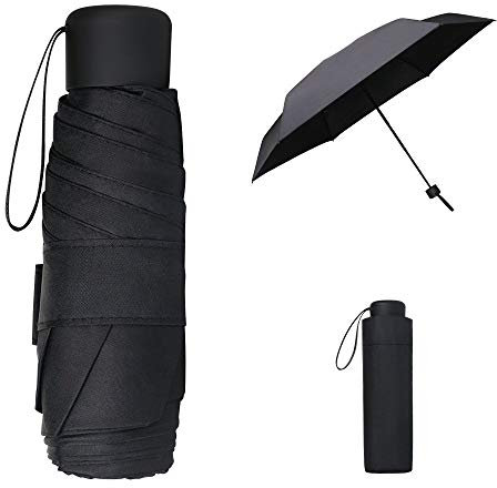 Vicloon Mini Paraguas, Paraguas de Viaje Prtátil Paraguas Plegable Antiviento, Paraguas Compacto Plegable de Tela de Goma Negra 210T, Impermeable de Secado Rápido y Resistente a los Rayos UV