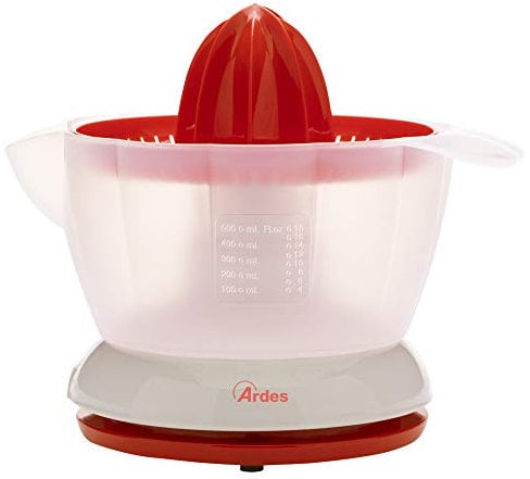 ARDES | AR1J1 Spremiagrumi Elettrico Orango a Pressione, Spremi Agrumi Elettronico Automatico 0.5l con Avvolgicavo, Piccolo Compatto Ideale per Spremuta Arance Melograno Frutta Varia, Rosso Bianco